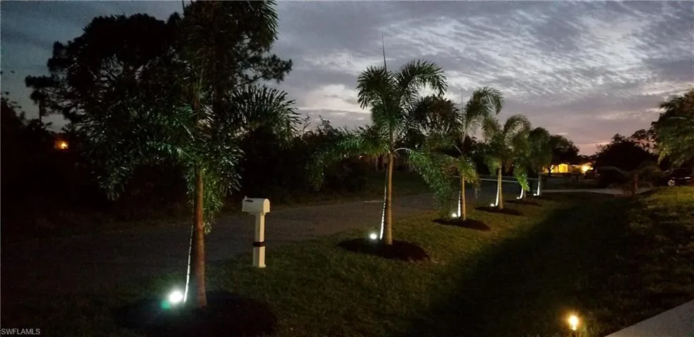 View of yard at dusk