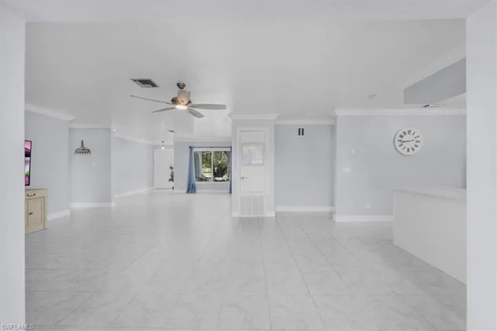 Family room, living room and kitchen