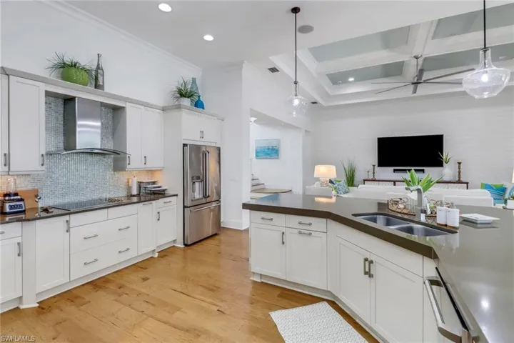 Interior of the kitchen overlooking the living room.