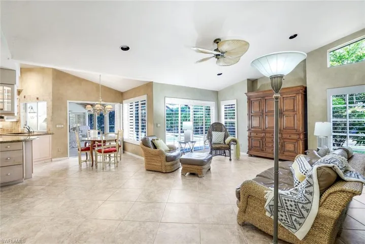 Spacious family room with high ceilings