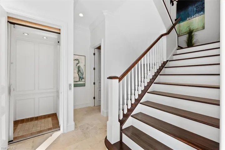 Stairs with crown molding