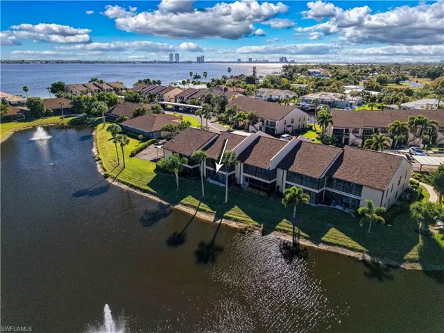 Aerial view of a nearby body of water