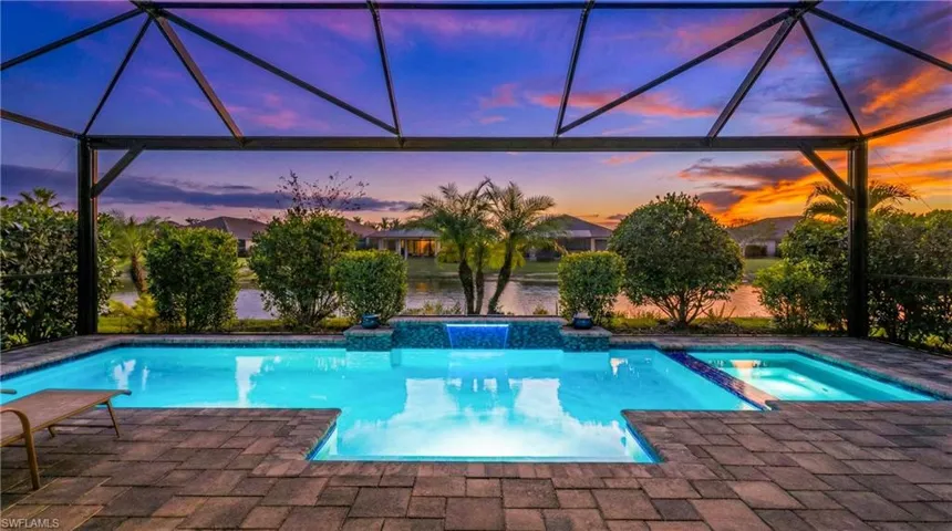 pool light and sunset digitally enhanced