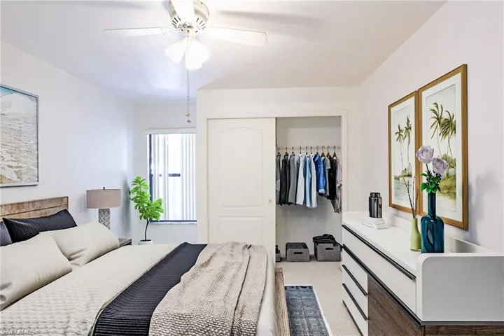 Bedroom #2. Private door to Bathroom #2. Staged Photo.