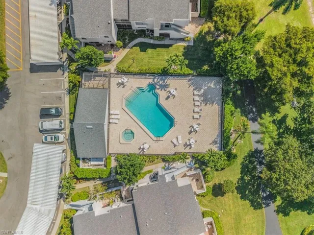 Drone / aerial view of a pool area