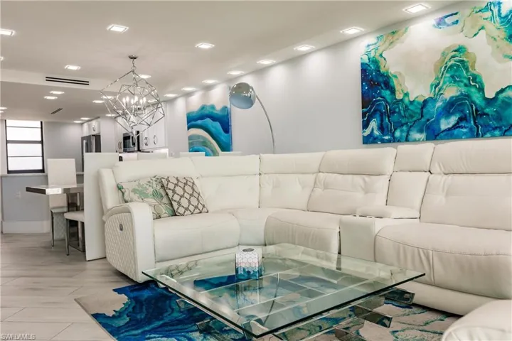 Living room with a chandelier