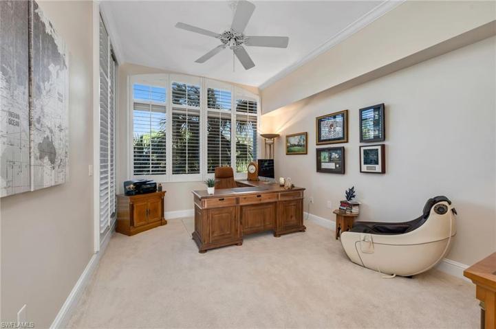 The guest bedroom was converted to an office, and there is plenty of space for a king bed and accoutrements.  This bedroom also has huge, walk-in closet for plenty of storage space.