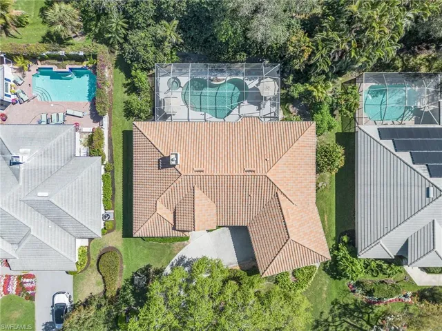 Drone / aerial view of a pool area