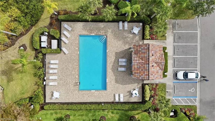 Drone / aerial view of a pool area