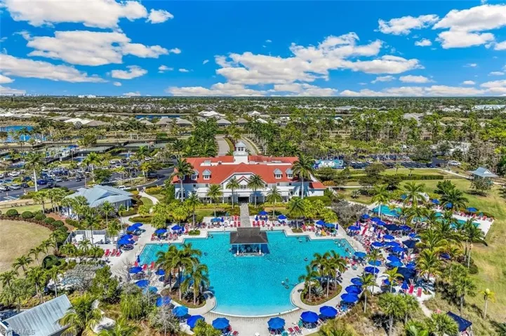 Aerial view of a pool