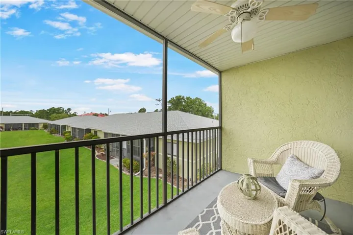 Balcony with a ceiling fan
