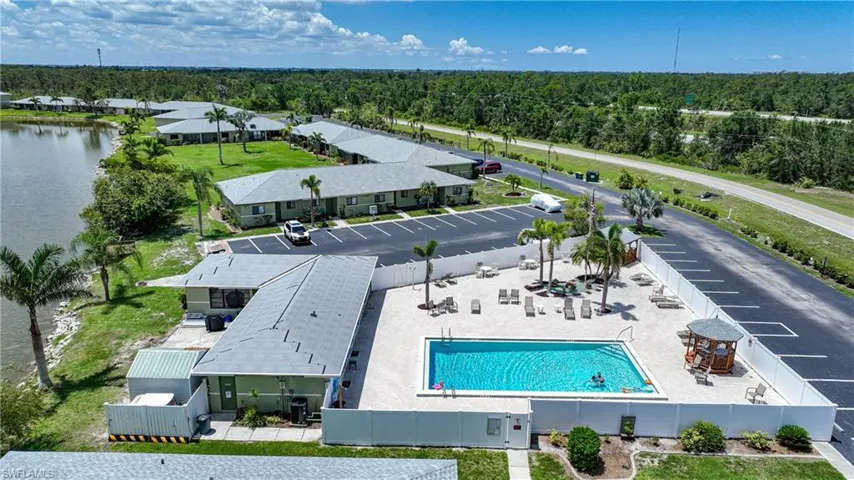 Drone / aerial view of a pool area