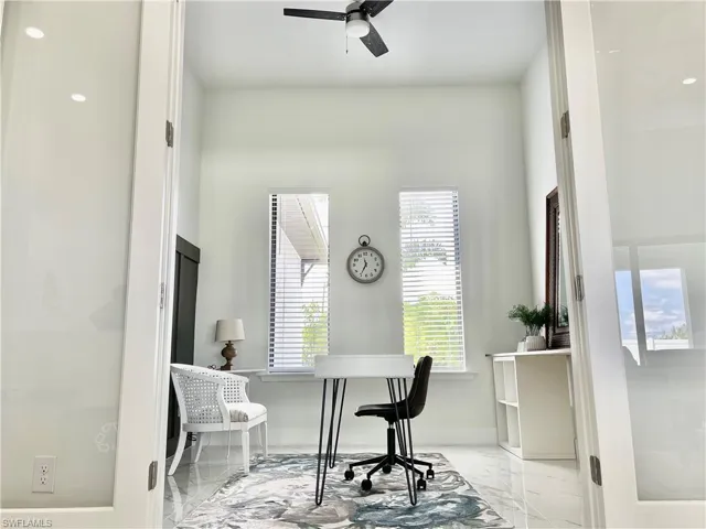 Office area with ceiling fan