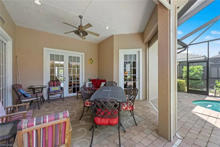 View of patio / terrace with ceiling fan and french doors