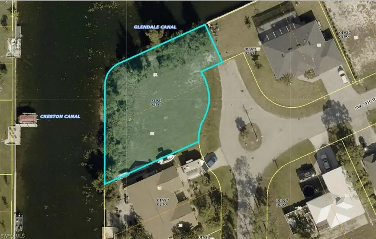 Aerial view of property's location with property boundaries highlighted