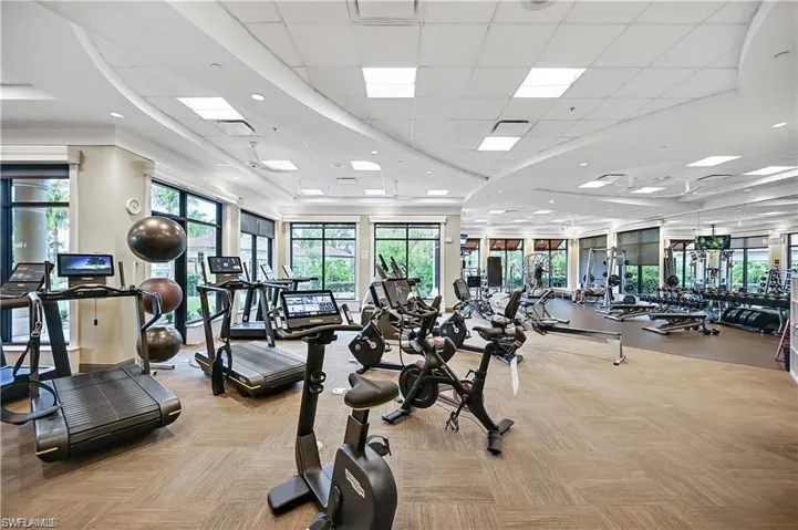 Exercise room with a paneled ceiling
