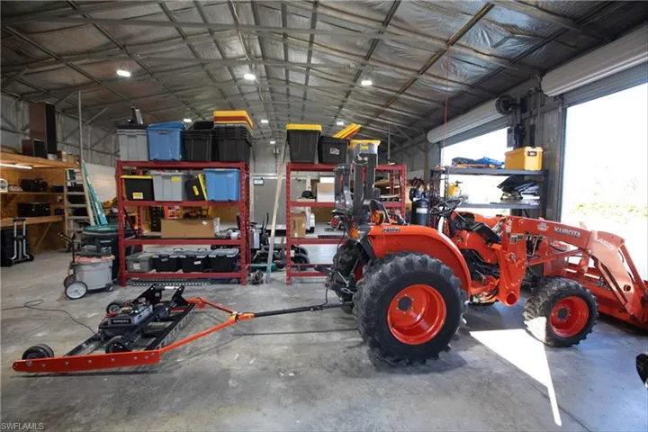 Garage with a workshop area