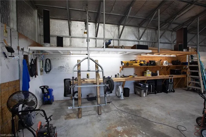 Garage with a workshop area
