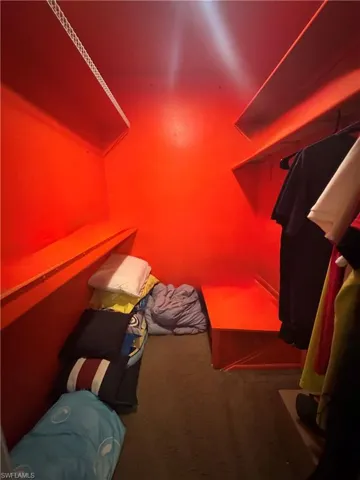 Walk in closet with dark carpet