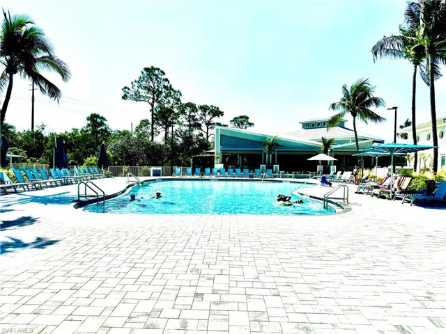 View of swimming pool with a patio