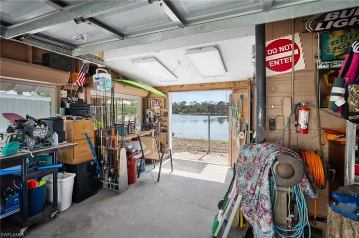 Garage with a workshop area