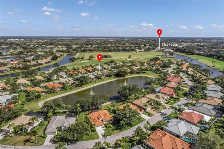 Aerial overview of property's location within the greater community and the property relative to the Clubhouse.