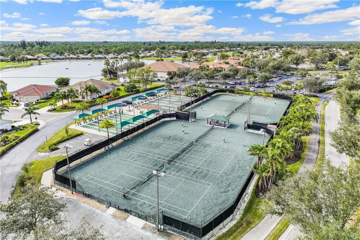 Aerial view of community tennis and pickleball courts