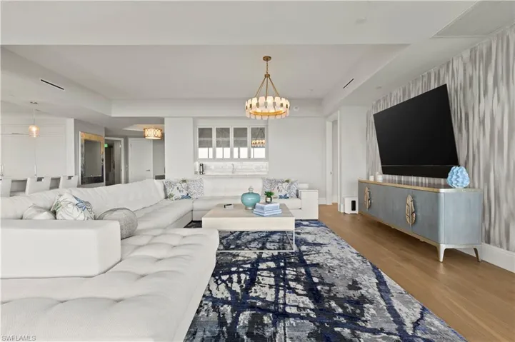 Living room and coffee bar.