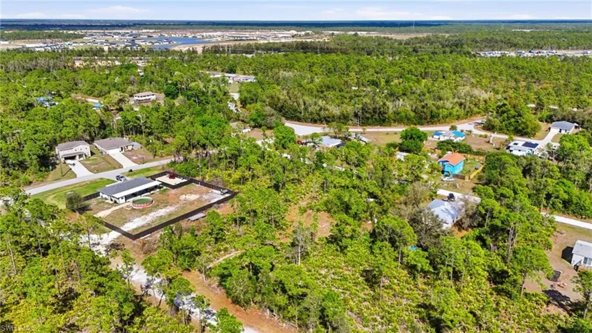 Aerial view of a heavily wooded area