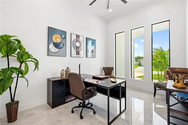 Office featuring recessed lighting, baseboards, and ceiling fan