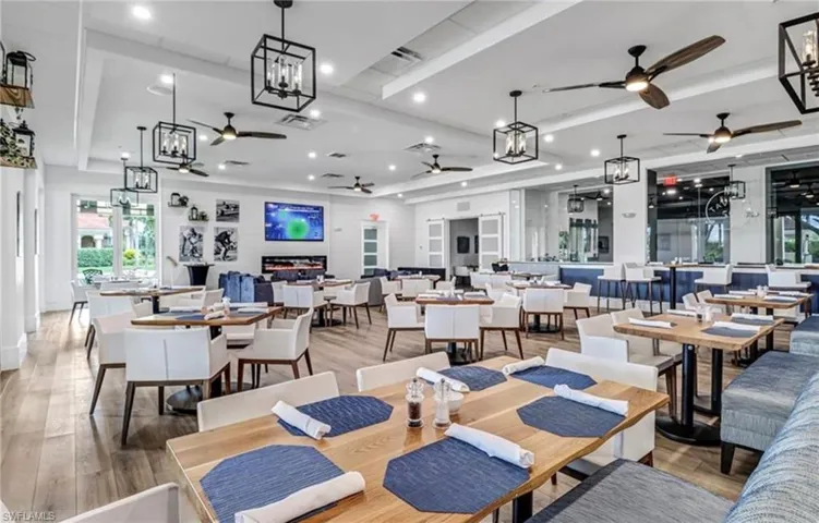 Dining area featuring light hardwood / wood-style flooring and ceiling fan