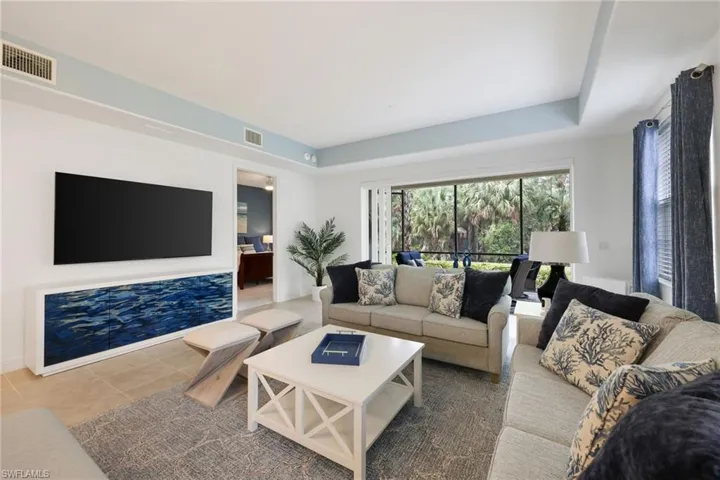View of tiled living room