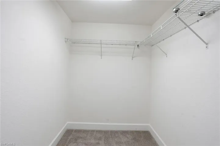 Walk in closet with light colored carpet