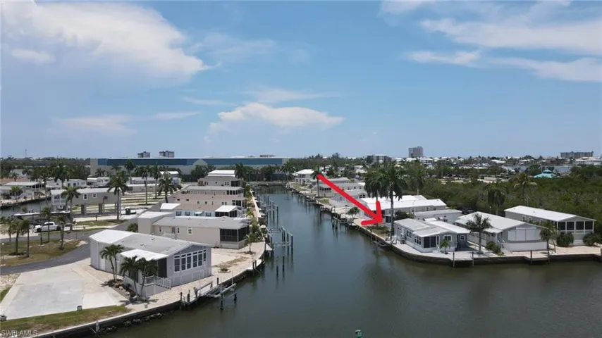 Aerial view of canal and bay