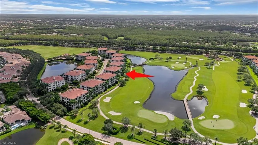 Bird's eye view of a golf club and a large body of water