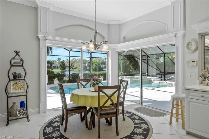Bright breakfast nook with panoramic views of the lanai/pool/lake.