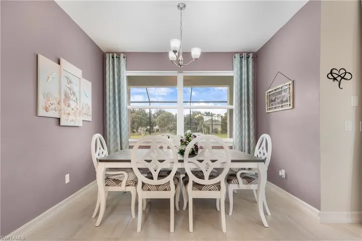 Dining area featuring a notable chandelier