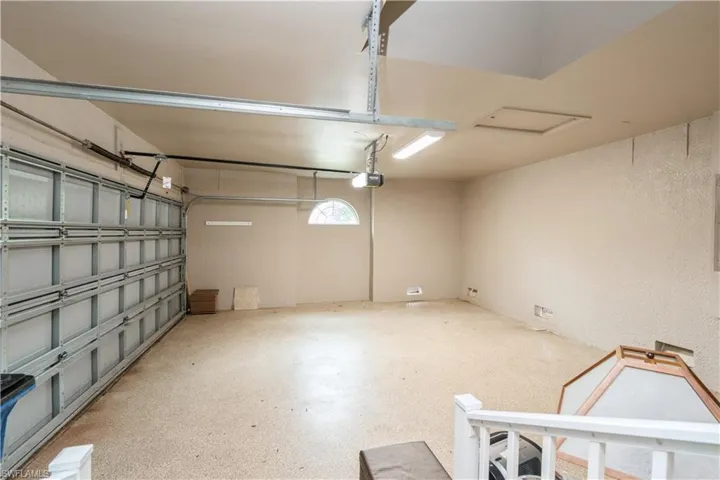 Garage with finished floor.