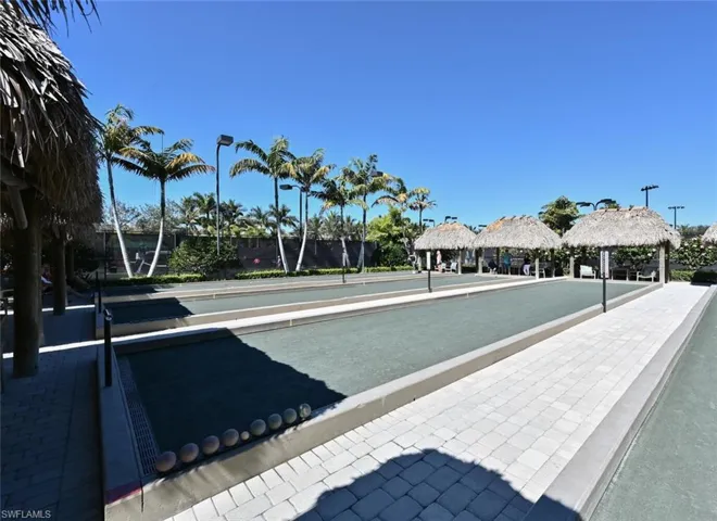 View of community with a bocce ball area and a gazebo
