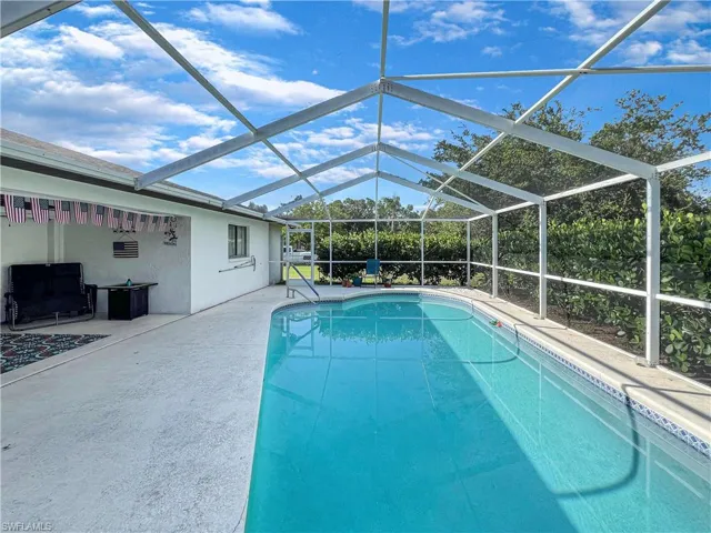 View of pool featuring a lanai and a patio