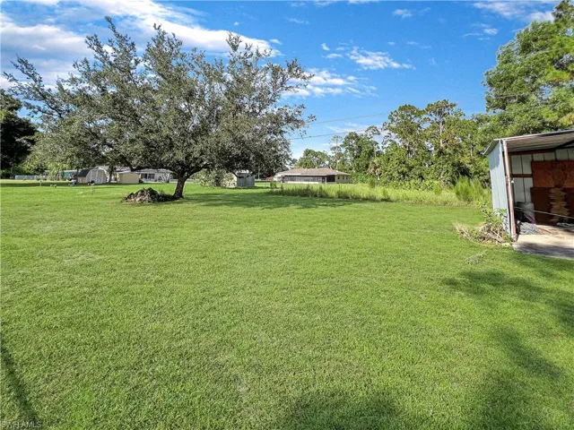 View of yard featuring a shed