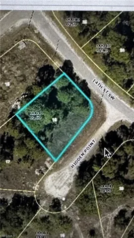 Aerial map of property and surrounding area with property parcel outlined