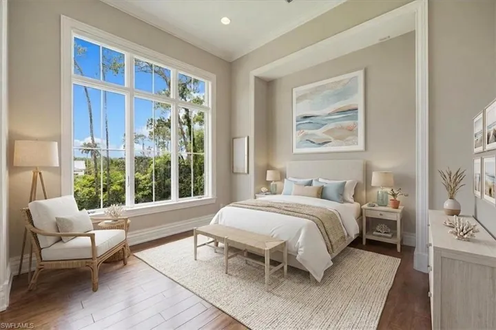 Virtually staged. View of estate lawn from bedroom