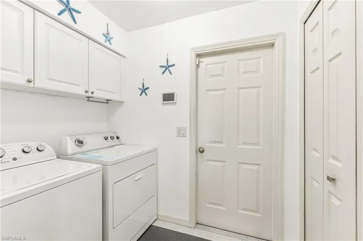 Indoor Laundry Room with cabinets.  Large pantry on other side of appliances.