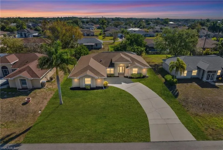 Aerial view at dusk of a residential view