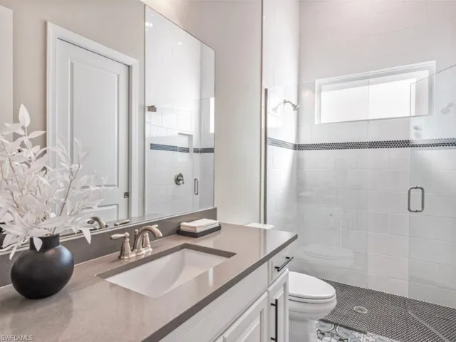 Full bath with vanity and a stall shower