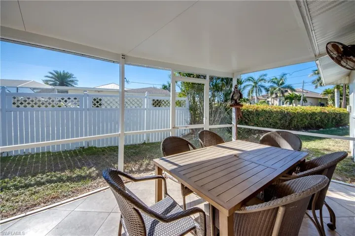 Sunroom with a patio area and outdoor dining area