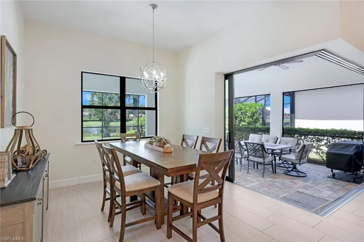 Dining area with an inviting chandelier