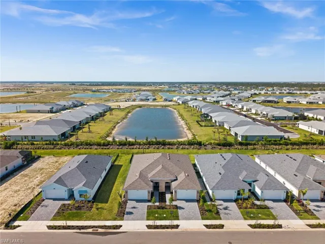 Bird's eye view featuring a water view and a residential view
