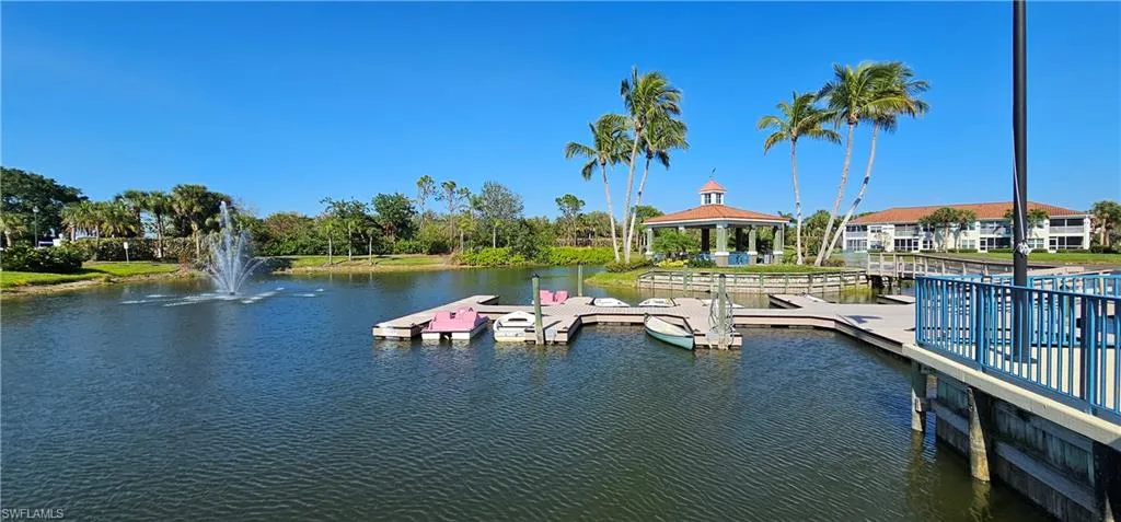 View of boat docks featuring a water view and a gazebo